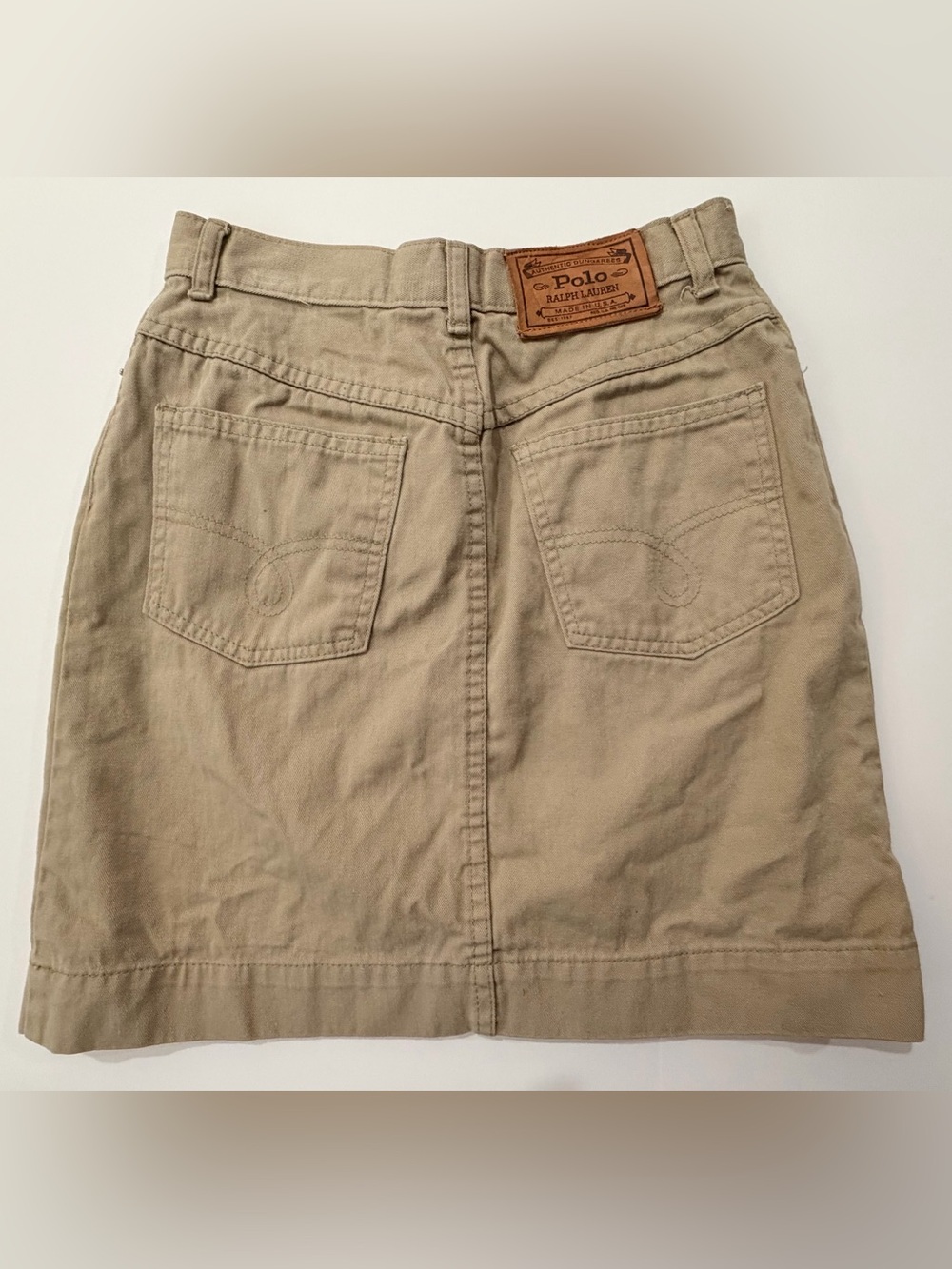 Polo Ralph Lauren Authentic Vintage 1980s Dungarees Khaki Mini Skirt Made in USA
